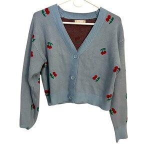 Altar'd State Blue Cherry Cropped Cardigan